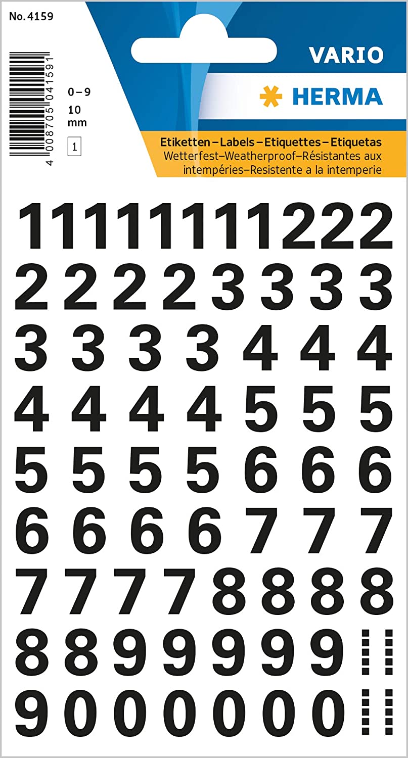 HERMA Zahlen-Sticker 0-9, Folie schwarz, Hhe: 10 mm - 4159