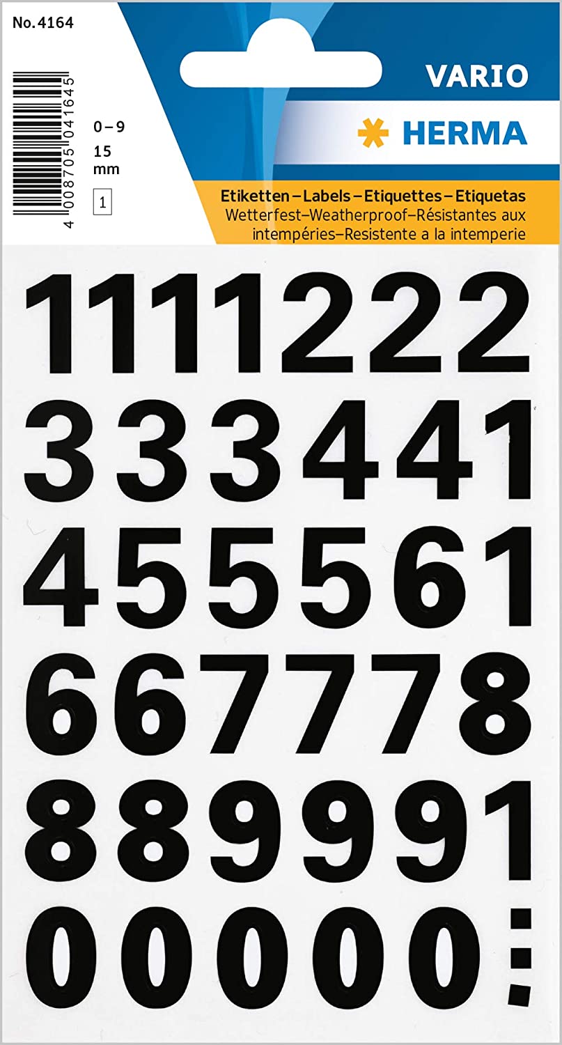 HERMA Zahlen-Sticker 0-9, Folie schwarz, Hhe: 15 mm 4164