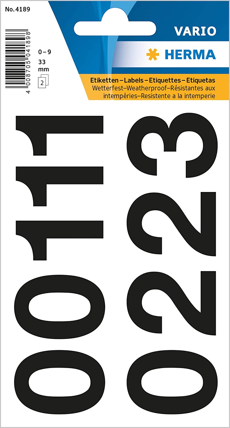 HERMA Zahlen-Sticker 0-9, Folie schwarz, Hhe: 33 mm 4189