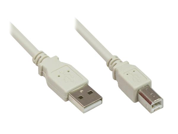 Anschlusskabel USB 2.0 Stecker A an Stecker B, grau, 0,5...