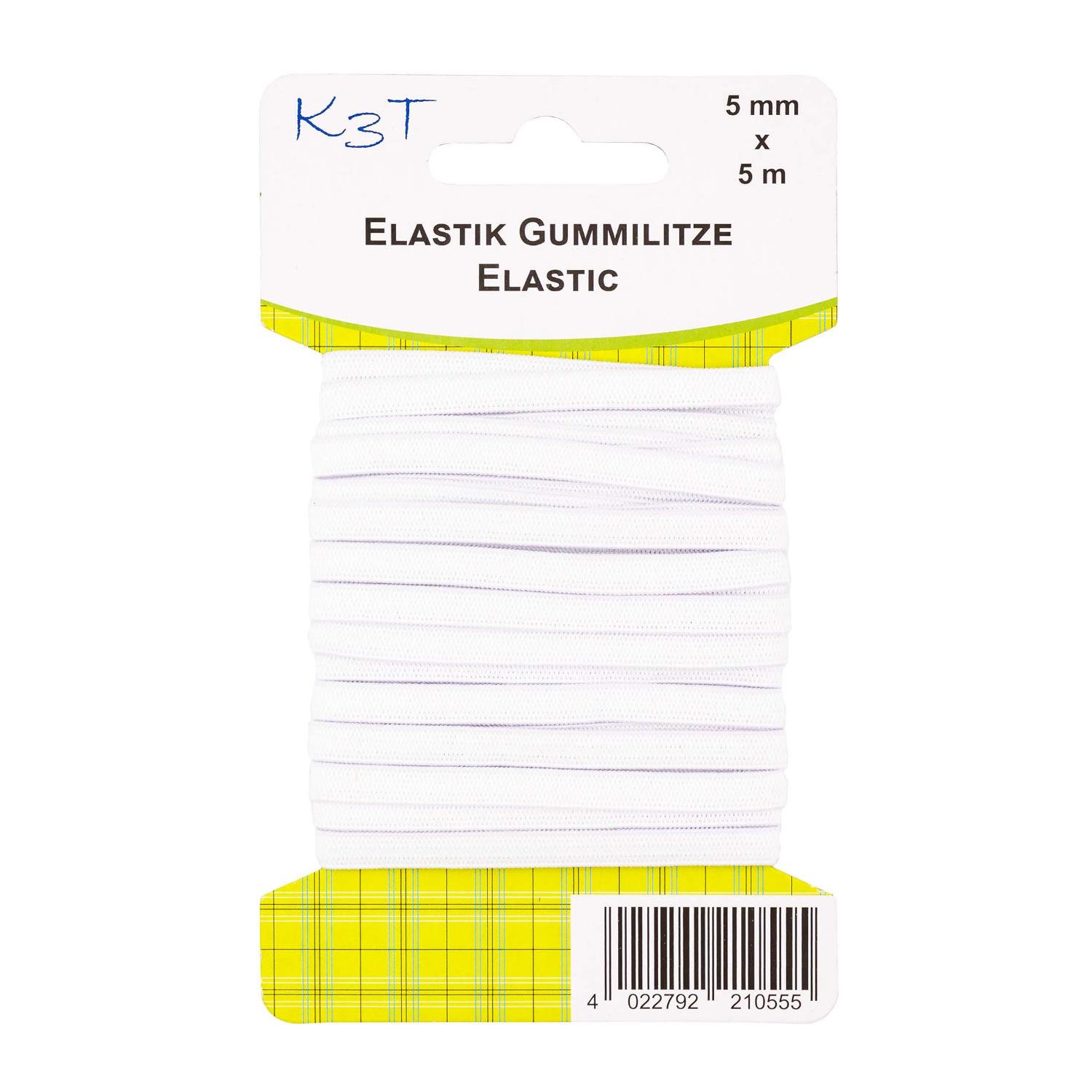 Elastik-Gummilitze, 5mm x 5m auf Karte, wei�