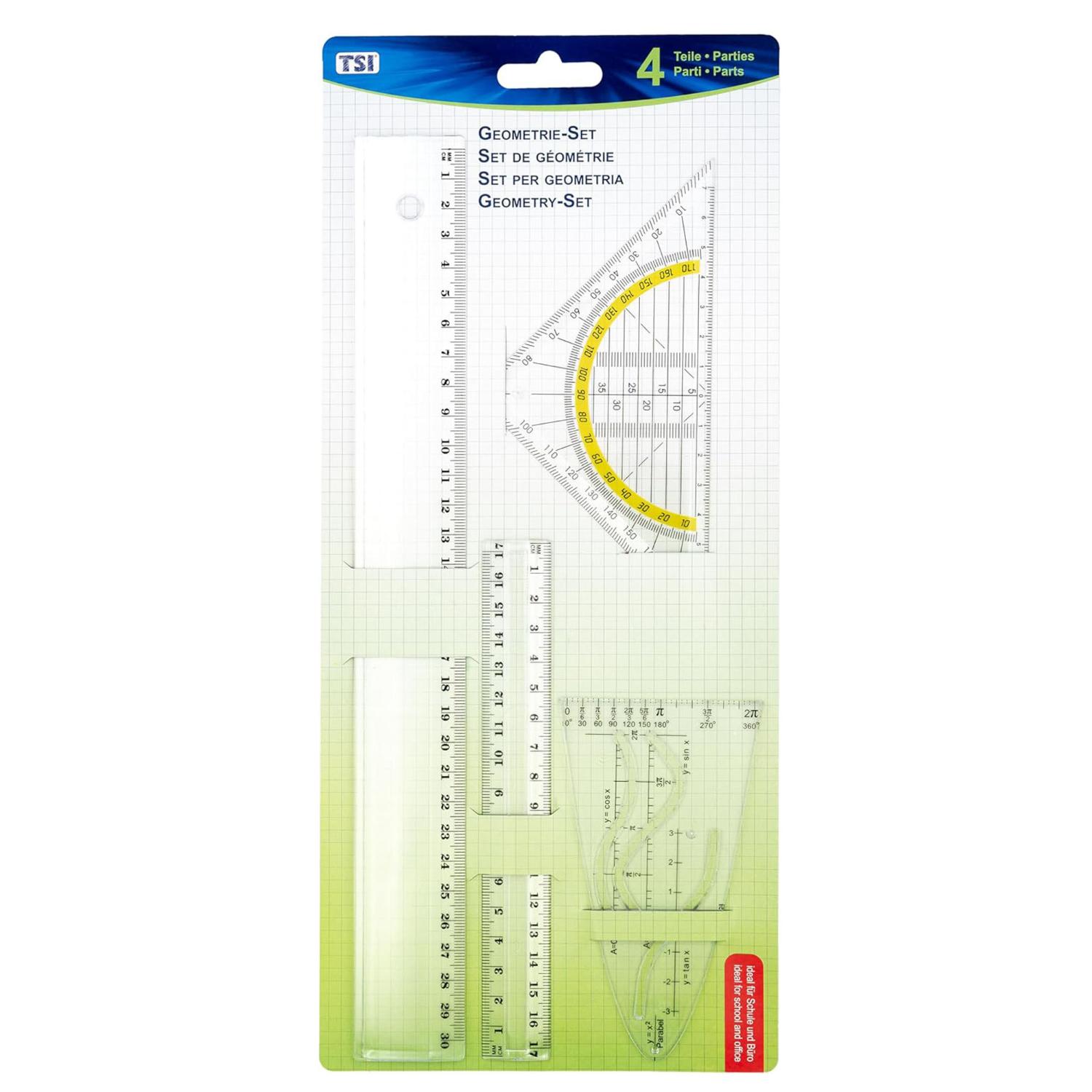 Geometrie-Set 4tlg. 2x Lineal,Parabel Geodreieck