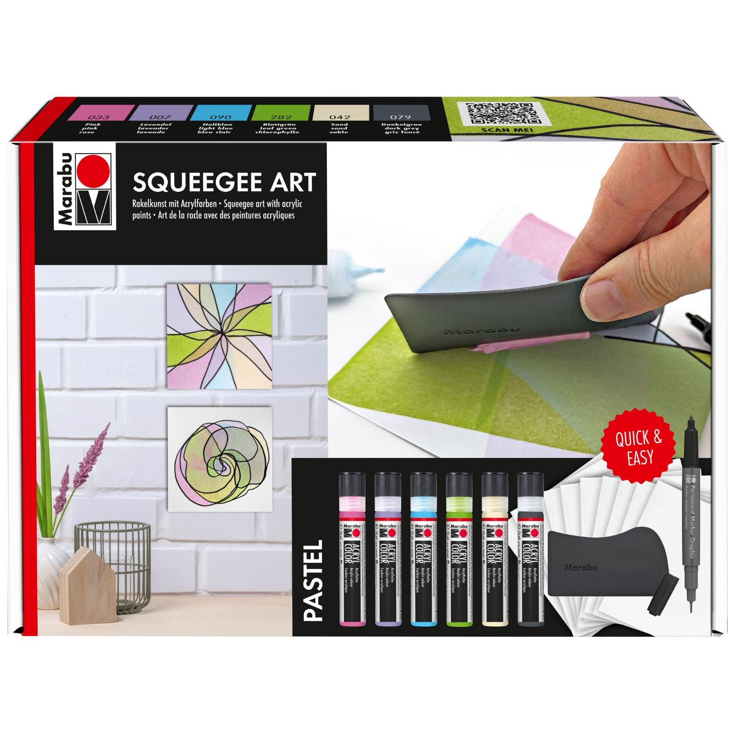 Marabu Acryl Color Squeegee Art Set Pastel (6 Farben, 1 ...