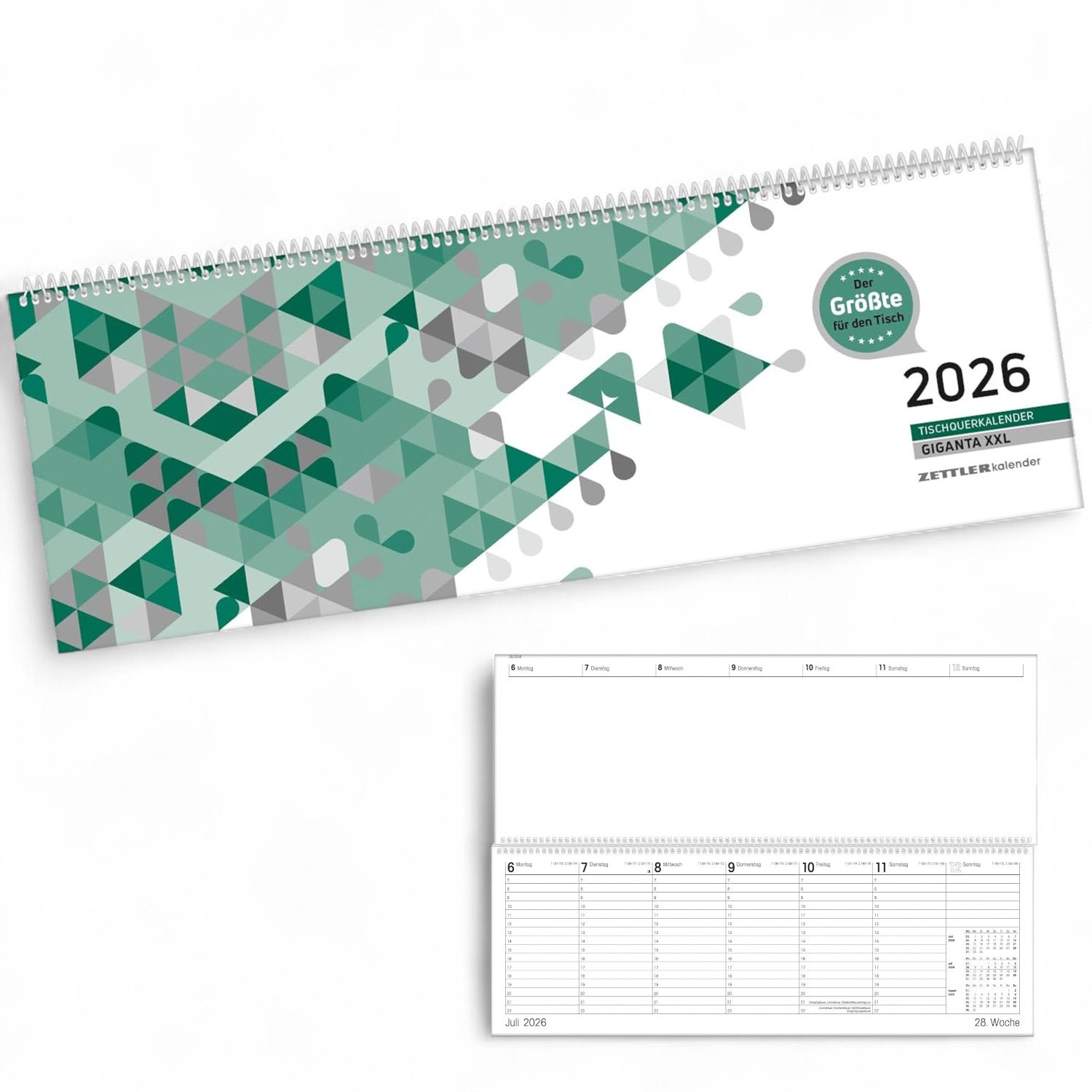 ZETTLER 2026 Pultkalender XXL 1W 2S gr�n Querkalender Sp...