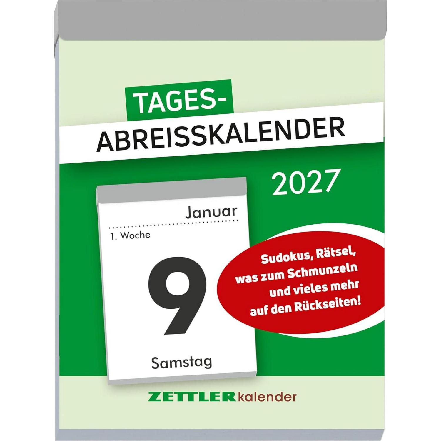 ZETTLER Tagesabrei�kalender XL 2027 8,2x10,7 cm mit Sudokus