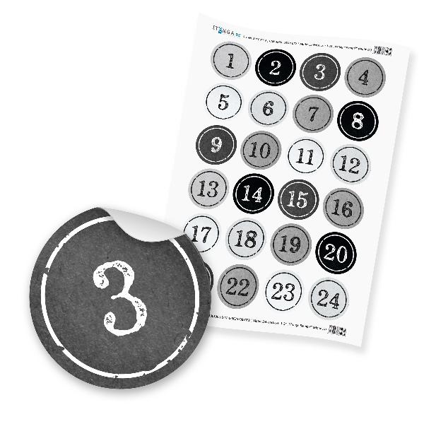 Zahlensticker Z04 1-24 StempelDesign / Vintageschwarz we...