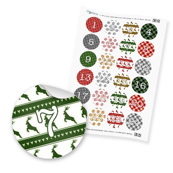 Zahlensticker Z06 1-24 Weihnachten gr�n rot wei� gold