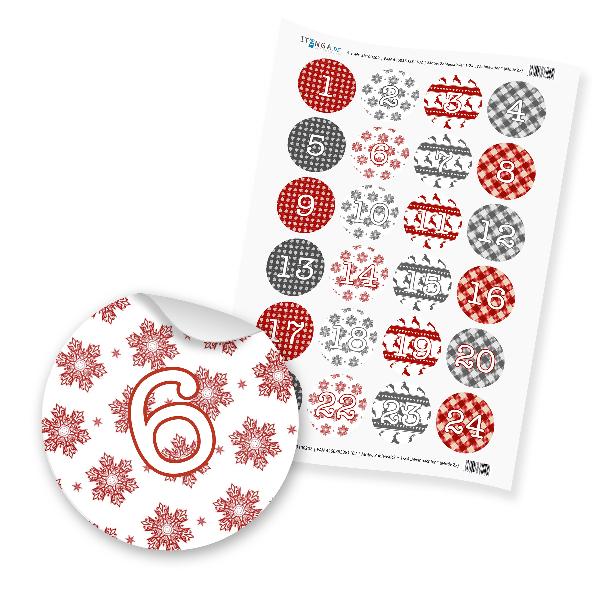 Zahlensticker Z07 1-24 Weihnachten rot grau silber wei�