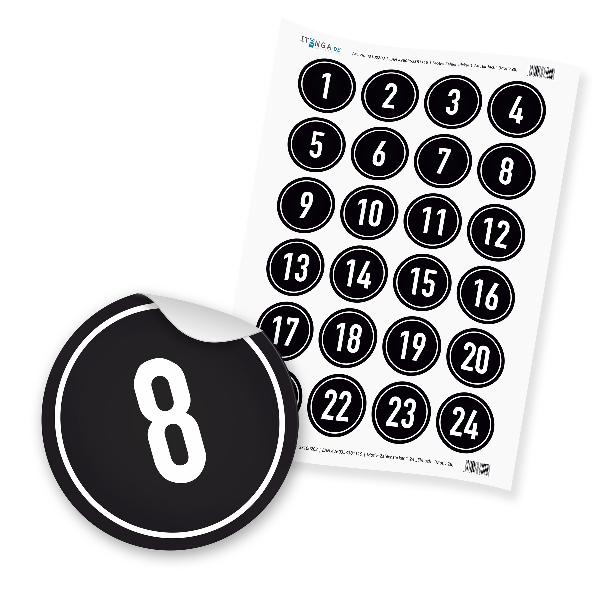 Zahlensticker Z08 1-24 schwarz wei� Hintergrund schwarz ...