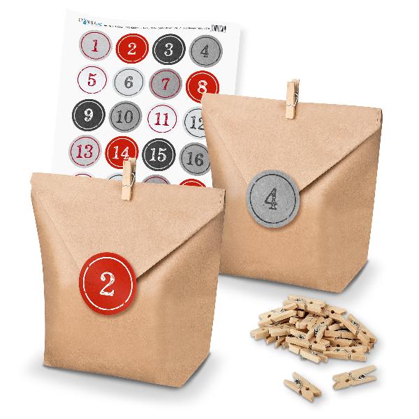 Basteladventskalender Set - Set 3 rot graue Sticker im S...