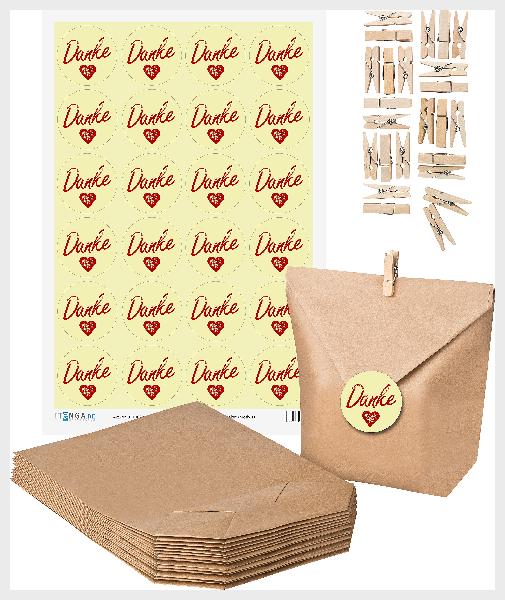 SET DANKE (Motiv1) 24x Geschenkt�ten + 24x MiniKlammer +...