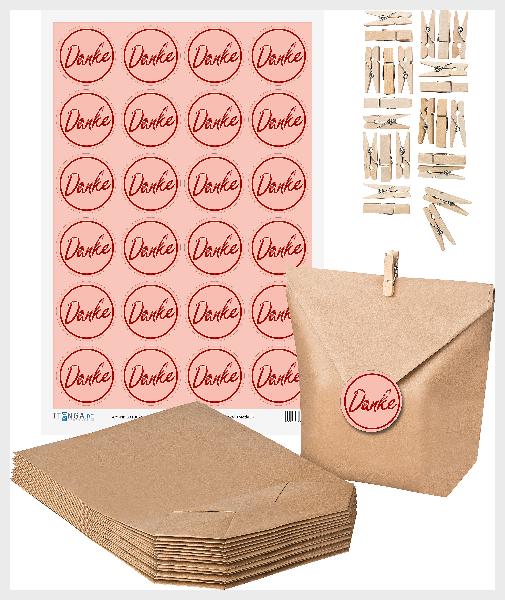 SET DANKE (Motiv2) 24x Geschenkt�ten + 24x MiniKlammer +...