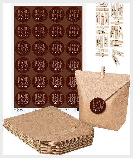SET HandMADE (Motiv10) 24x Geschenkt�ten + 24x MiniKlamm...