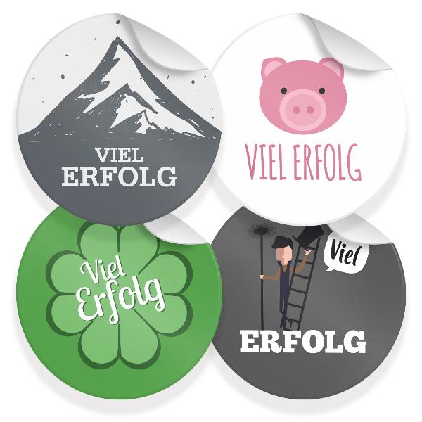 24x Sticker Viel Erfolg Mix (Motiv 42) 4cm Aufkleber run...