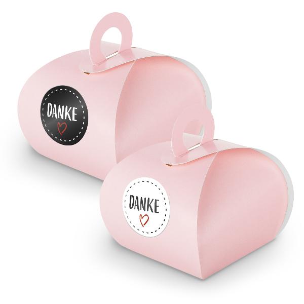 SET DANKE (Motiv22) 24x Geschenkschachtel mit Griff rosa...