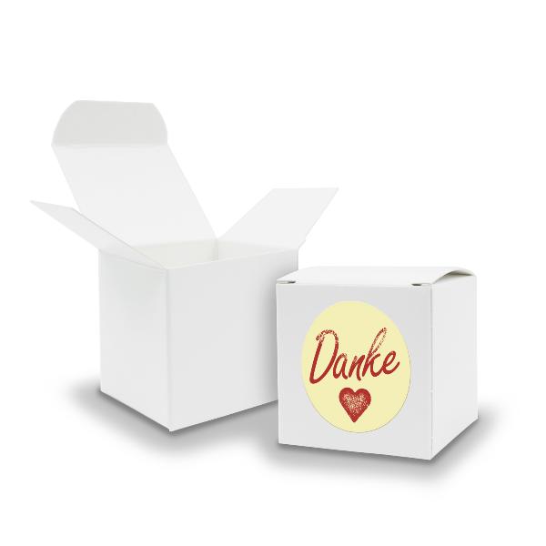 SET DANKE (Motiv1) 24xFaltschachtel W�rfel 6,5cm wei� +...