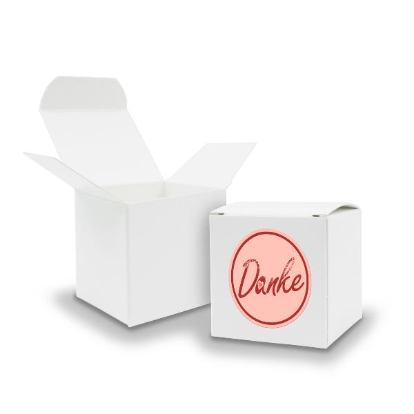 SET DANKE (Motiv2) 24xFaltschachtel W�rfel 6,5cm wei� +...