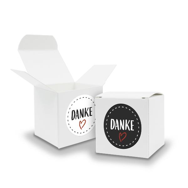 SET DANKE (Motiv22) 24x Faltschachtel W�rfel 6,5cm wei� ...