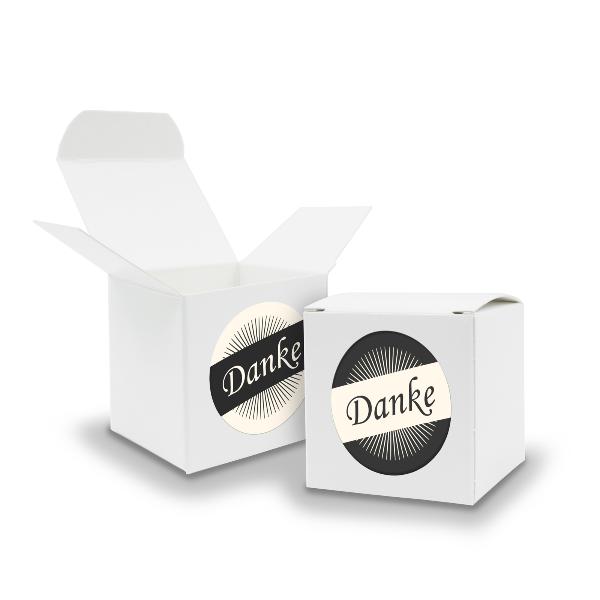 SET DANKE (Motiv36) 24x Faltschachtel W�rfel 6,5cm wei� ...