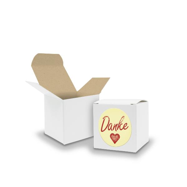 SET DANKE (Motiv2) 24xFaltschachtel W�rfel 5cm wei� inne...