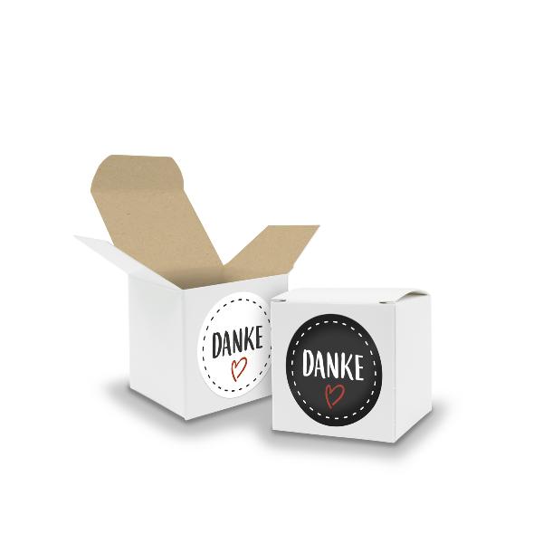 SET DANKE (Motiv22) 24x Faltschachtel W�rfel 5cm wei� in...