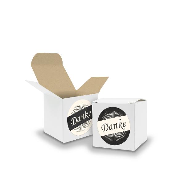 SET DANKE (Motiv36) 24x Faltschachtel W�rfel 5cm wei� in...