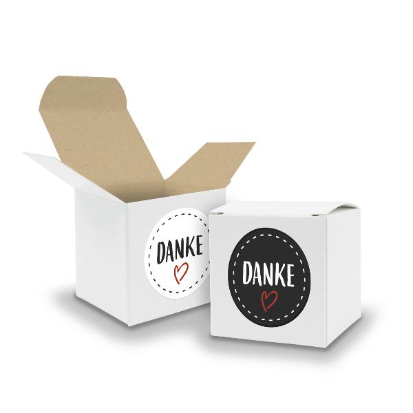 SET DANKE (Motiv22) 24x Faltschachtel W�rfel 6,5cm wei� ...
