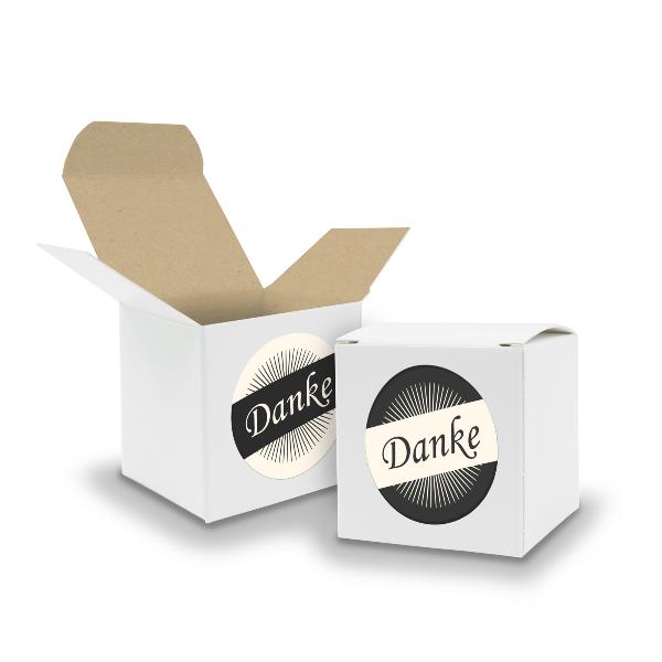 SET DANKE (Motiv36) 24x Faltschachtel W�rfel 6,5cm wei� ...