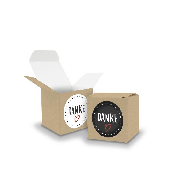SET DANKE (Motiv22) 24x Faltschachtel W�rfel 5cm BRAUN +...