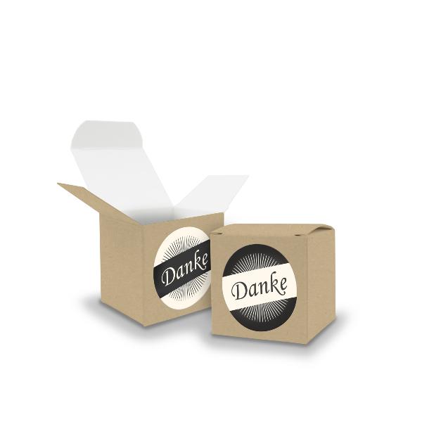 SET DANKE (Motiv36) 24x Faltschachtel W�rfel 5cm BRAUN +...