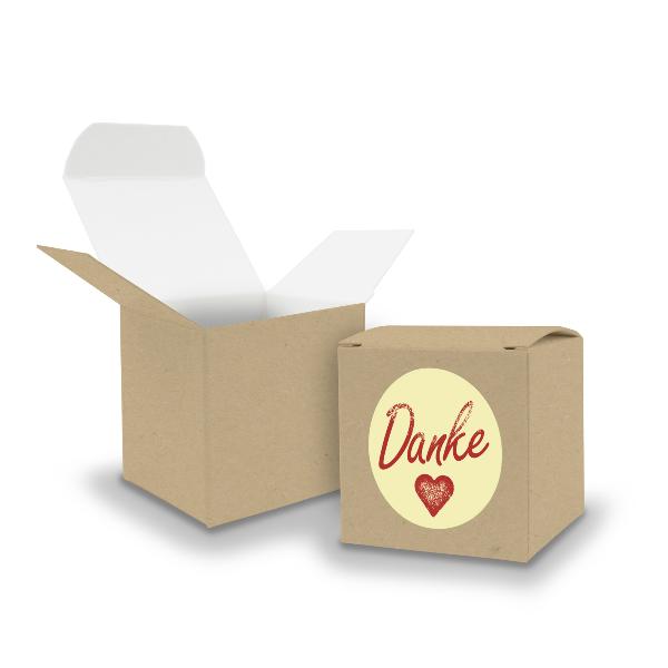 SET DANKE (Motiv1) 24xFaltschachtel W�rfel 6,5cm BRAUN +...
