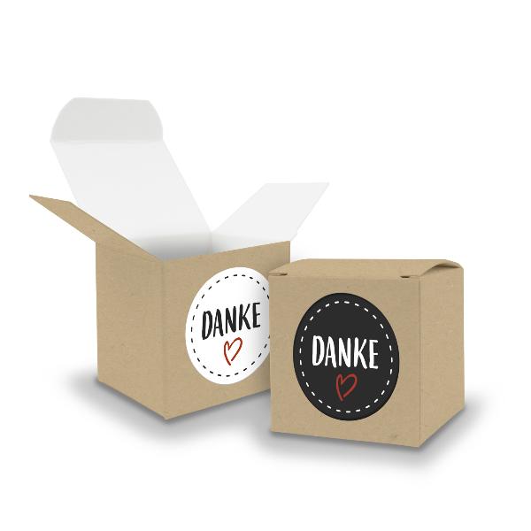 SET DANKE (Motiv22) 24x Faltschachtel W�rfel 6,5cm BRAUN...