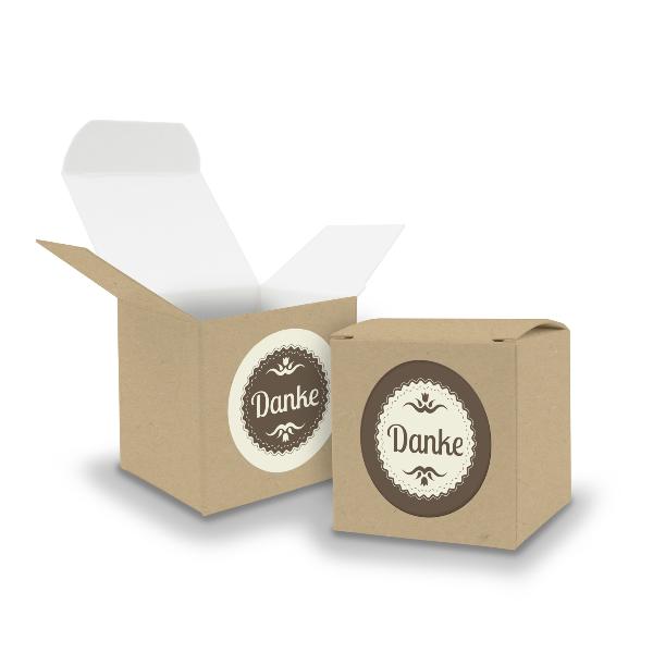 SET DANKE (Motiv35) 24x Faltschachtel W�rfel 6,5cm BRAUN...
