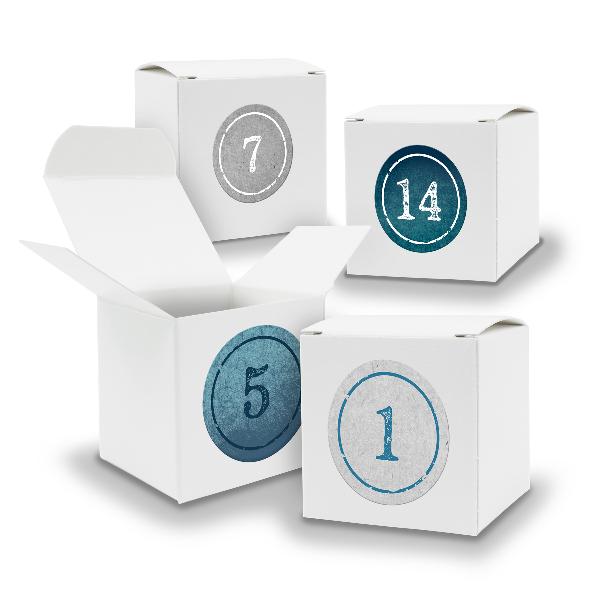 Adventskalender zum F�llen 24x W�rfel 6,5cm WEISS + Stic...