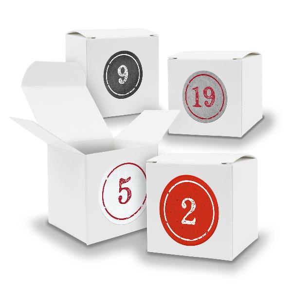 Adventskalender zum F�llen 24x W�rfel 6,5cm WEISS + Stic...