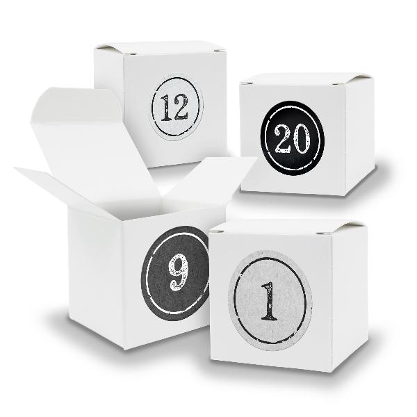 Adventskalender zum F�llen 24x W�rfel 6,5cm WEISS + Stic...