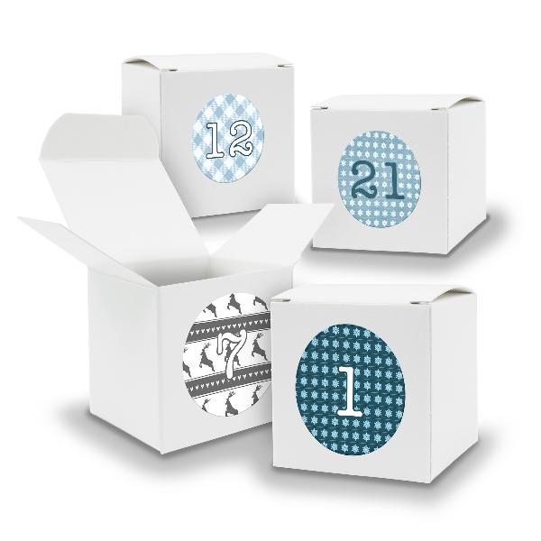 Adventskalender zum F�llen 24x W�rfel 6,5cm WEISS + Stic...