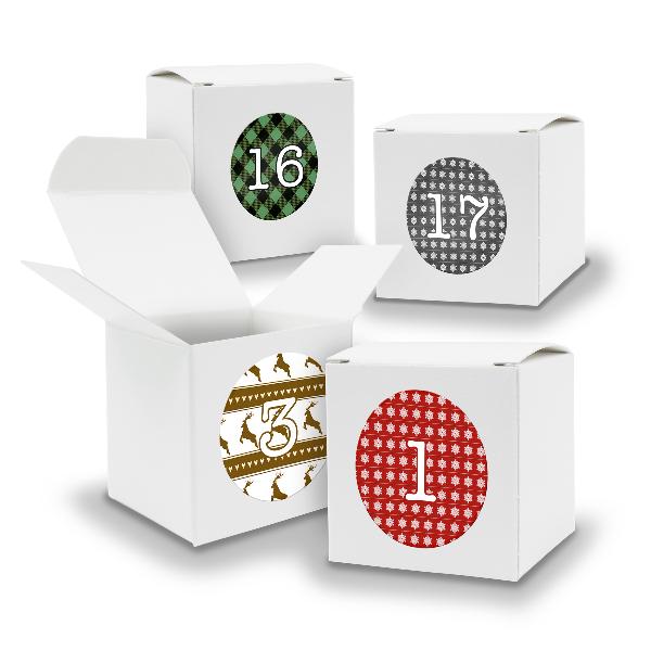 Adventskalender zum F�llen 24x W�rfel 6,5cm WEISS + Stic...