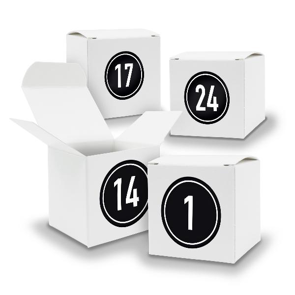 Adventskalender zum F�llen 24x W�rfel 6,5cm WEISS + Stic...