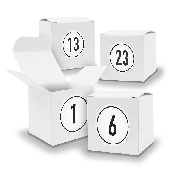 Adventskalender zum F�llen 24x W�rfel 6,5cm WEISS + Stic...