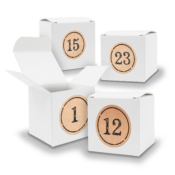 Adventskalender zum F�llen 24x W�rfel 6,5cm WEISS + Stic...