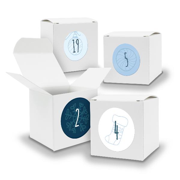 Adventskalender zum F�llen 24x W�rfel 6,5cm WEISS + Stic...