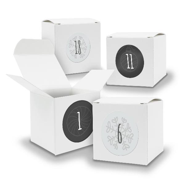 Adventskalender zum F�llen 24x W�rfel 6,5cm WEISS + Stic...