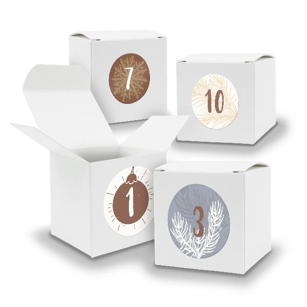 Adventskalender zum F�llen 24x W�rfel 6,5cm WEISS + Stic...