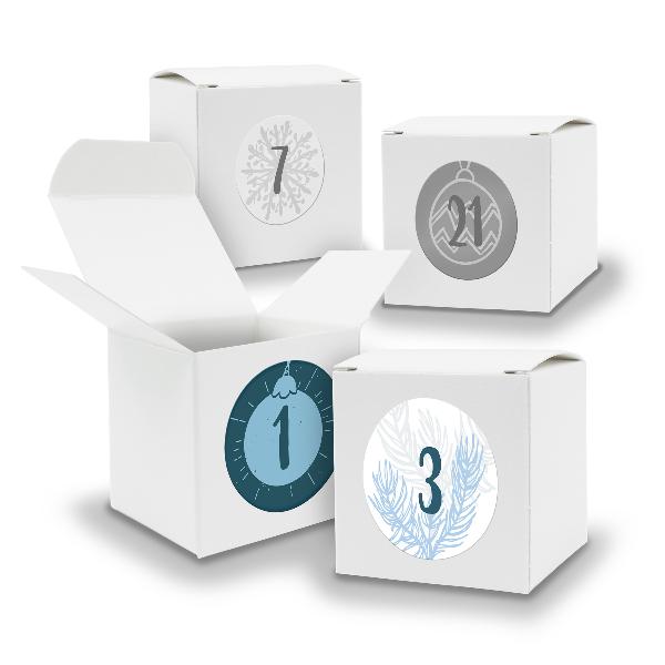 Adventskalender zum F�llen 24x W�rfel 6,5cm WEISS + Stic...