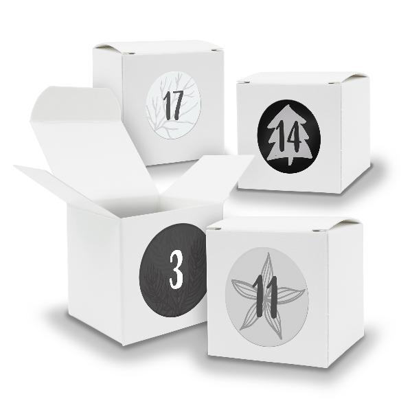 Adventskalender zum F�llen 24x W�rfel 6,5cm WEISS + Stic...