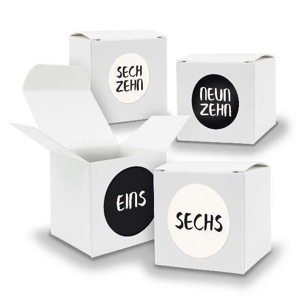 Adventskalender zum F�llen 24x W�rfel 6,5cm WEISS + Stic...