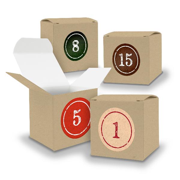 Adventskalender zum F�llen 24x W�rfel 6,5cm BRAUN + Stic...