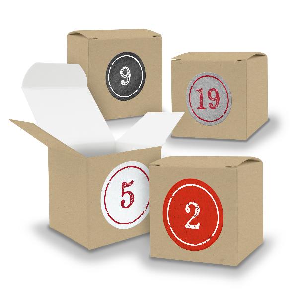 Adventskalender zum F�llen 24x W�rfel 6,5cm BRAUN + Stic...