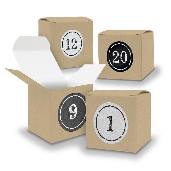 Adventskalender zum F�llen 24x W�rfel 6,5cm BRAUN + Stic...